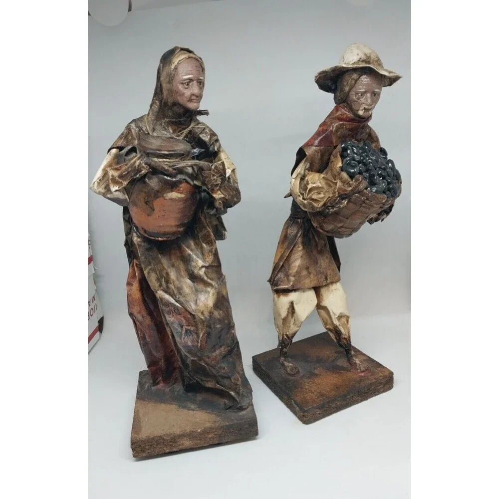 VTG Mexican Folk Art Paper Mache Sculpture Figurines Village People